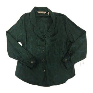 Victoria's Secret Vintage Green Paisley Print Pajama Button Down Gold Buttons